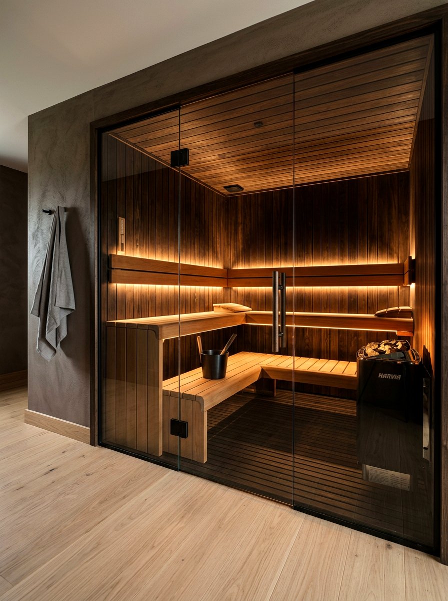 Wood paneled sauna room - 30 contrast therapy bathroom ideas