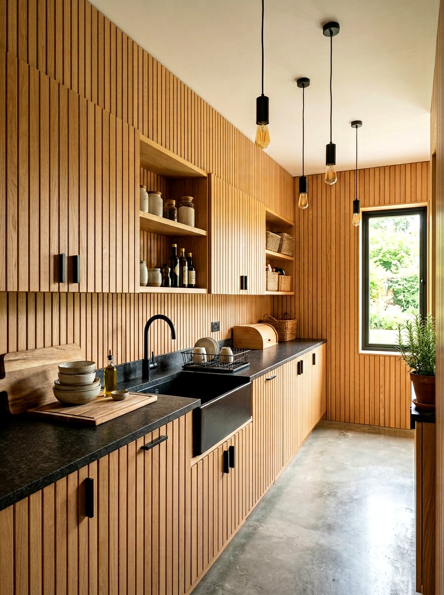 Wood paneled scullery - 30 scullery kitchen ideas