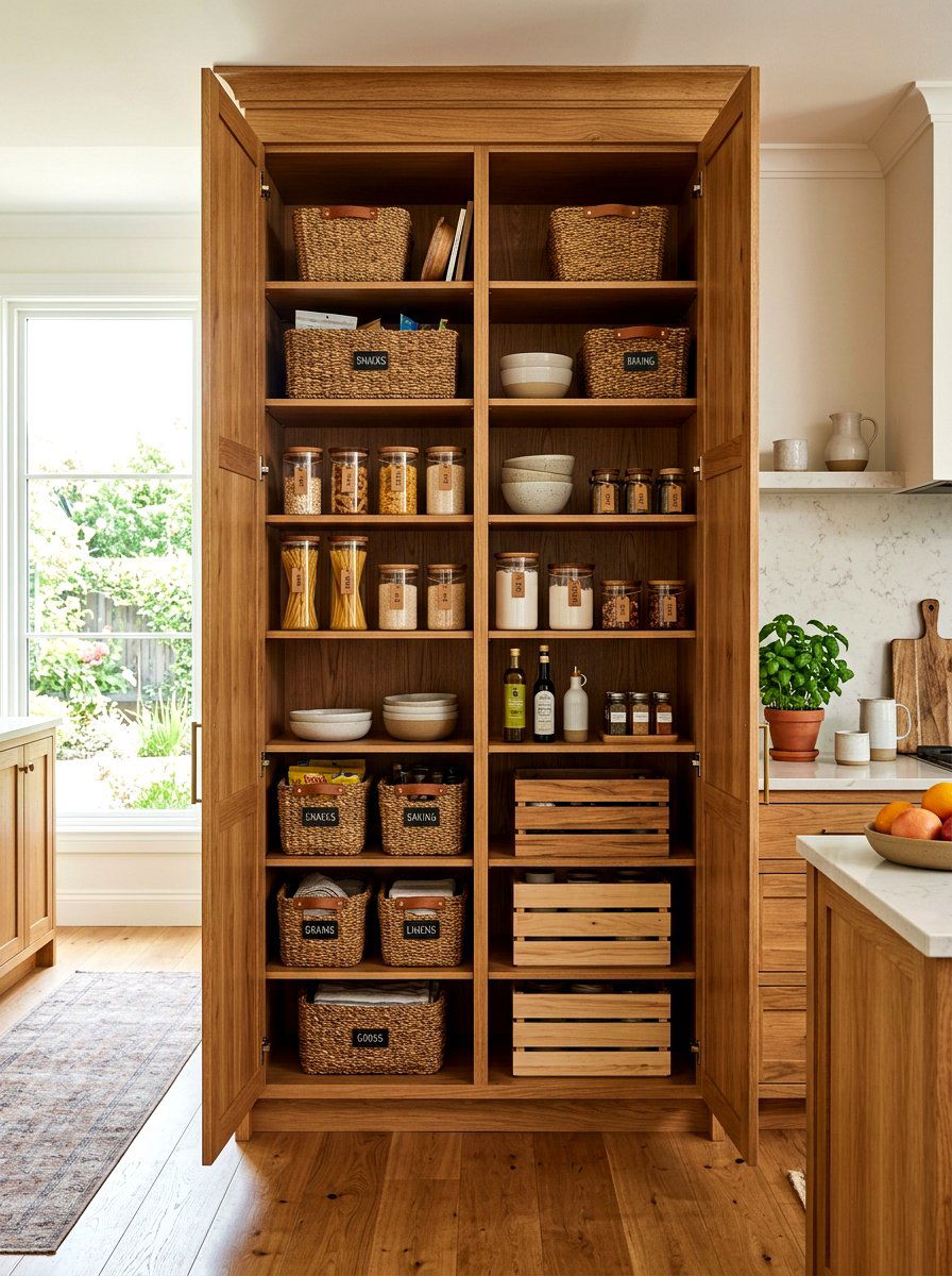 Wood pantry cabinet - 30 hidden prep kitchen ideas