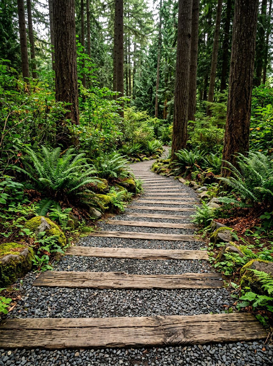 Wood plank gravel path - 30 gravel path backyard ideas