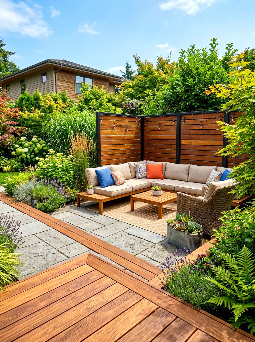 Wood plank patio border - 30 patio paver border ideas