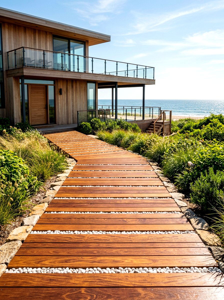 Wood plank walkway - 30 front yard pathway ideas