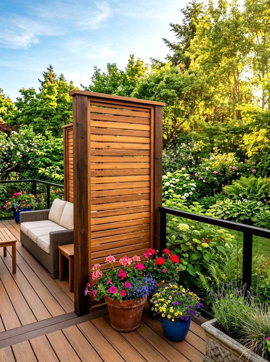 Wood privacy screen - 30 deck shade ideas