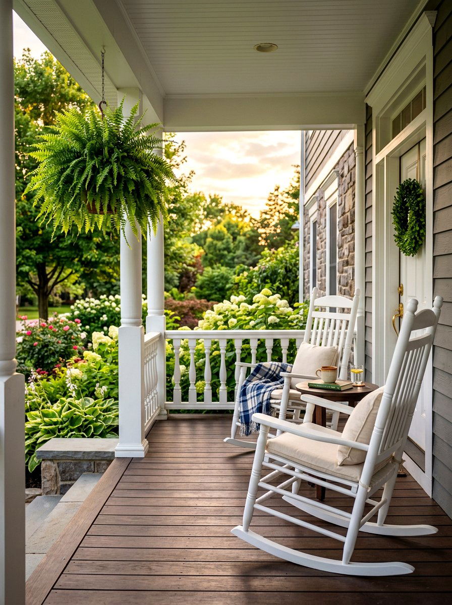Wood rocking chairs - 30 cozy evening porch ideas