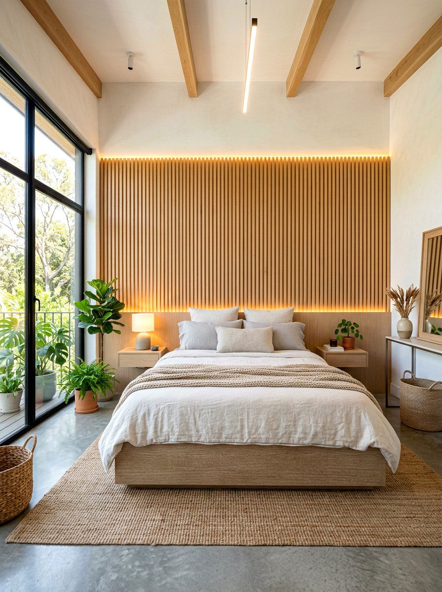 Wood slat headboard - 30 earthy bedroom ideas