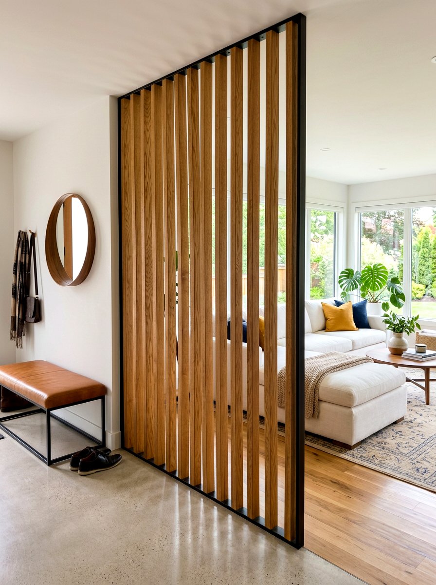 Wood slat partition - 30 zoned open concept ideas