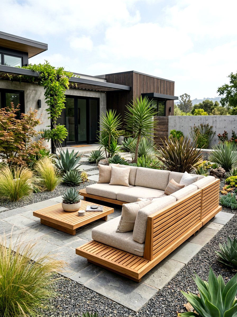 Wood slat patio sectional - 30 modern patio sectional ideas