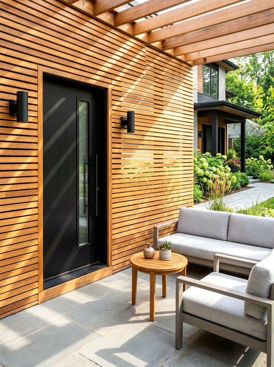 Wood slat porch - 30 modern front porch ideas