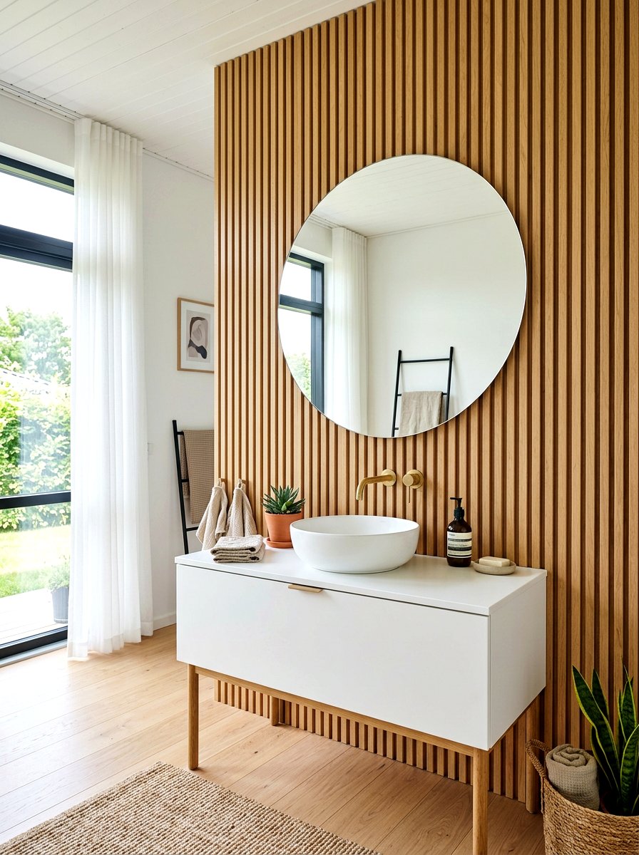 Wood slat wall - 30 small guest bath decor ideas