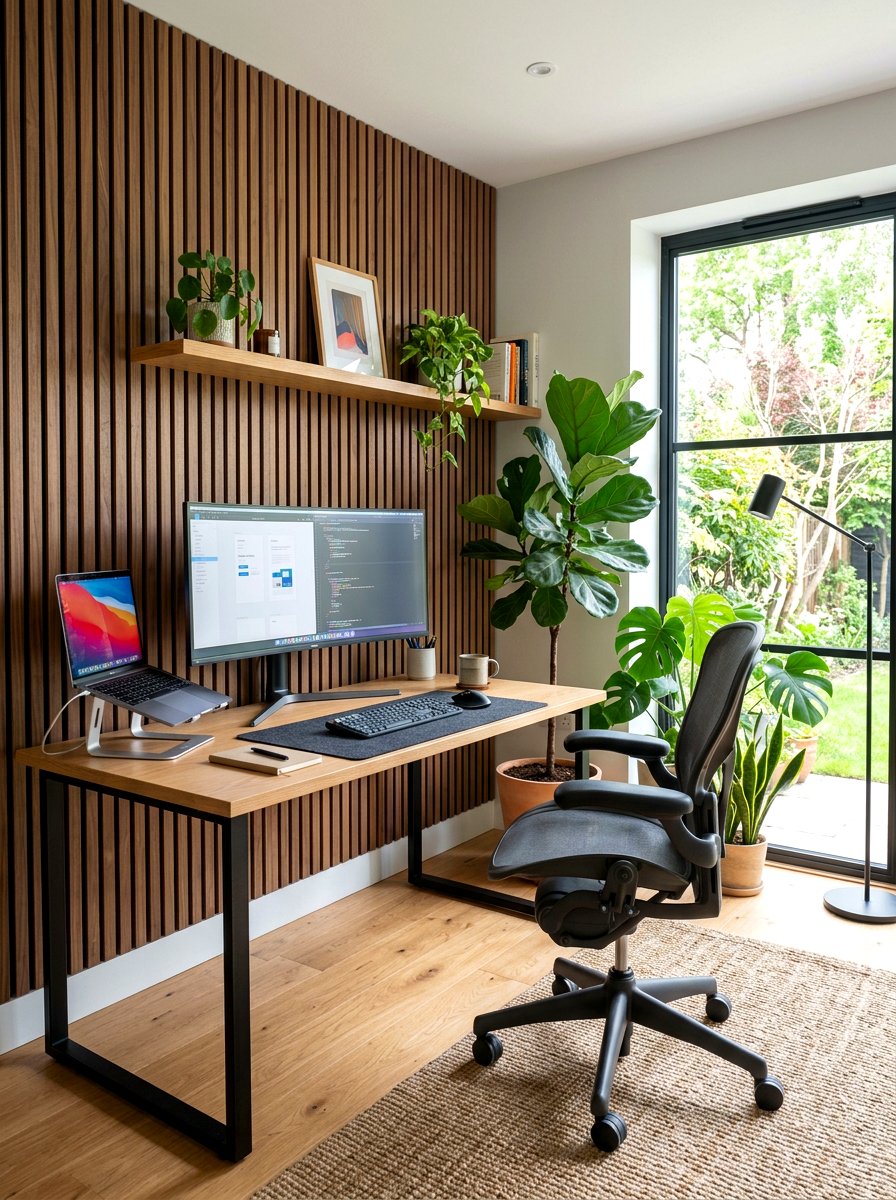 Wood slat wall home office - 30 wood slat wall ideas