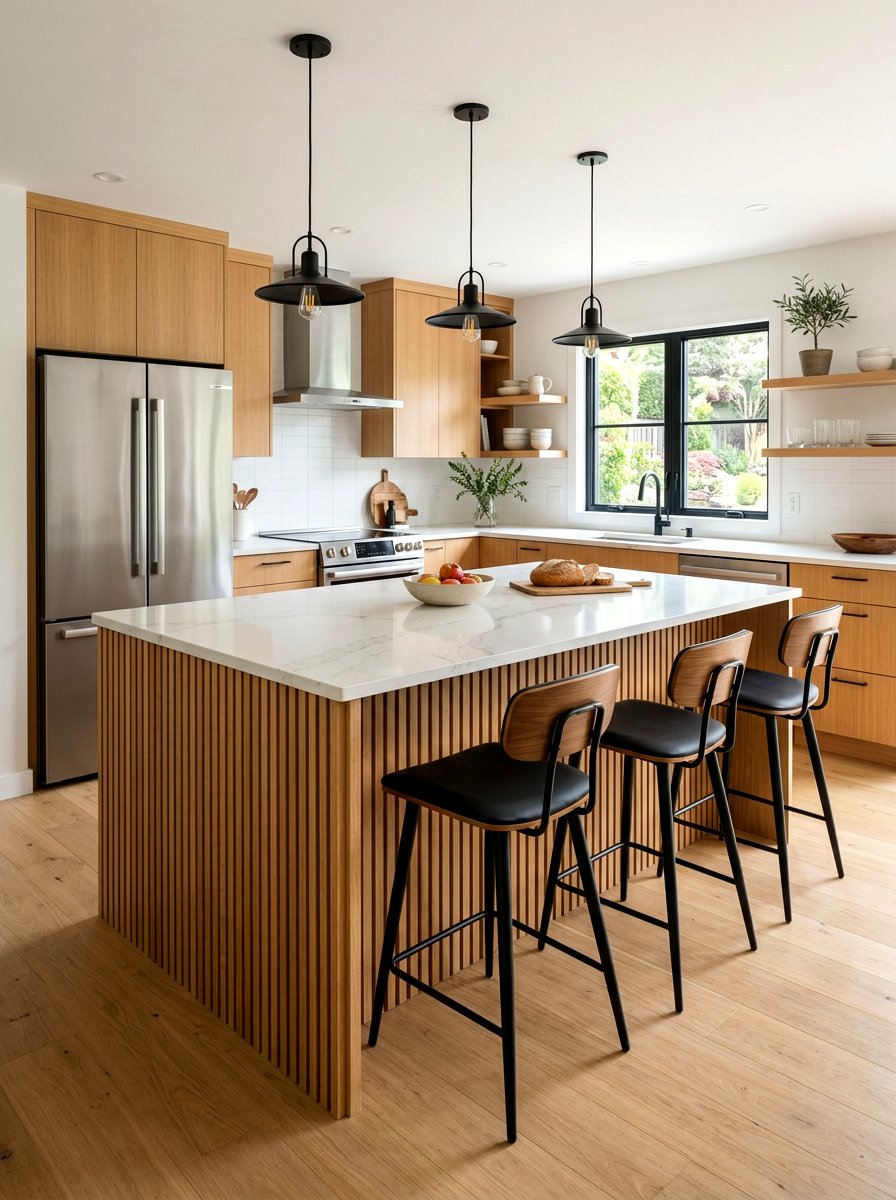 Wood slat wall kitchen island - 30 wood slat wall ideas