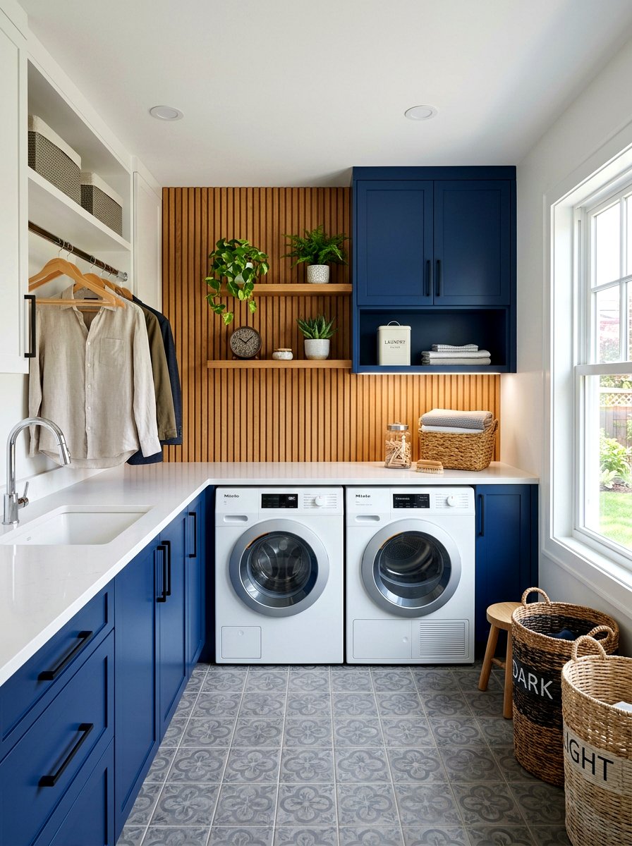 Wood slat wall laundry room - 30 wood slat wall ideas