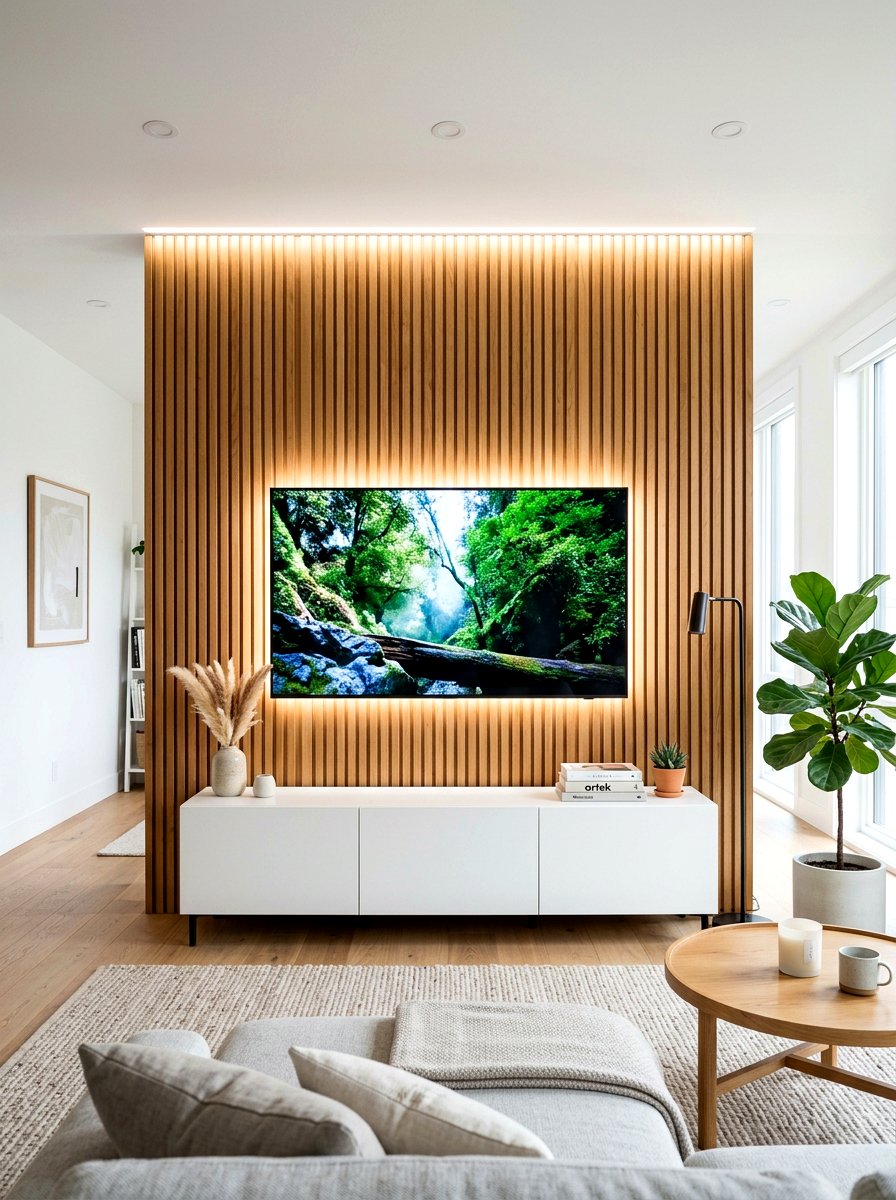 Wood slat wall living room tv - 30 wood slat wall ideas