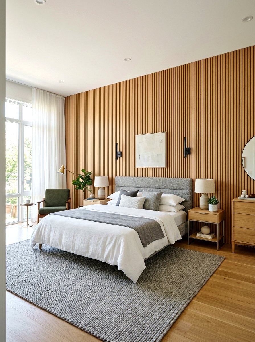 Wood slat wall paneling - 30 empty wall ideas