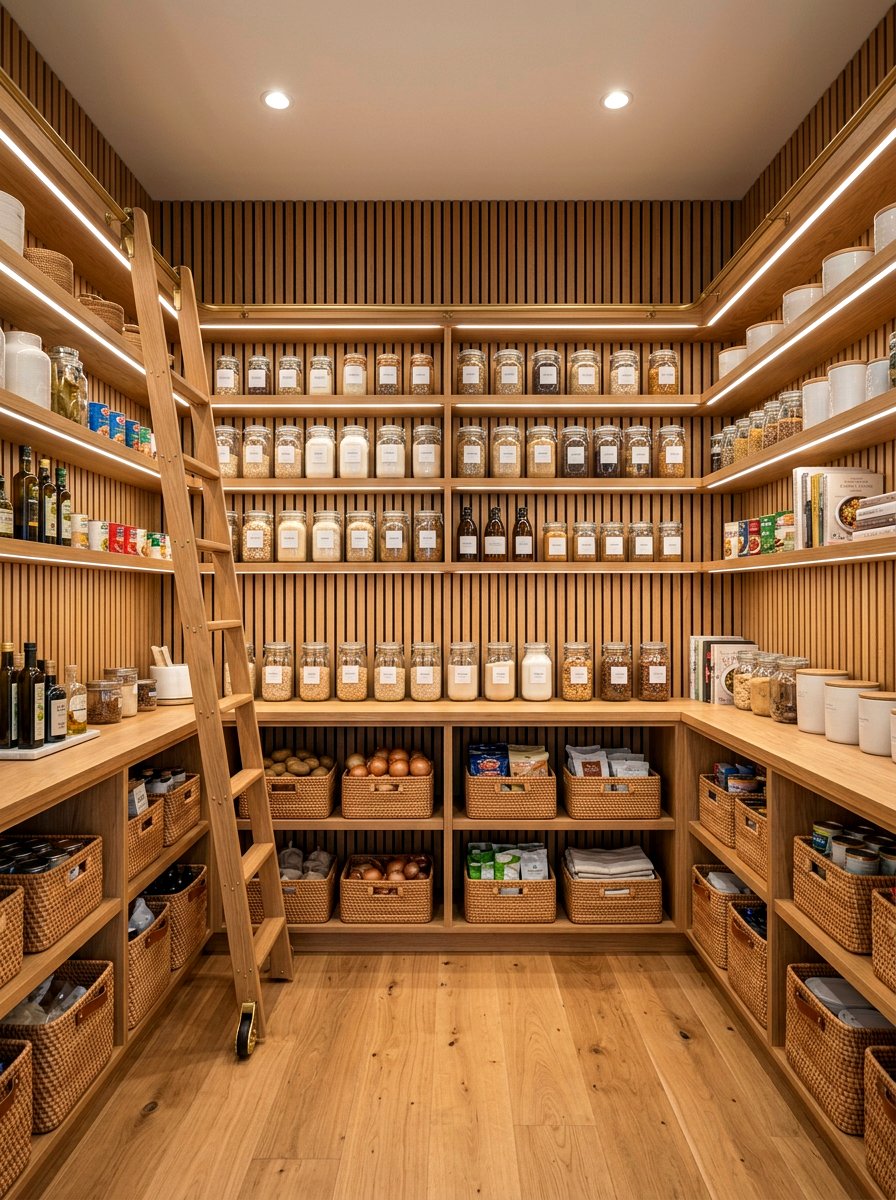 Wood slat wall pantry shelving - 30 wood slat wall ideas