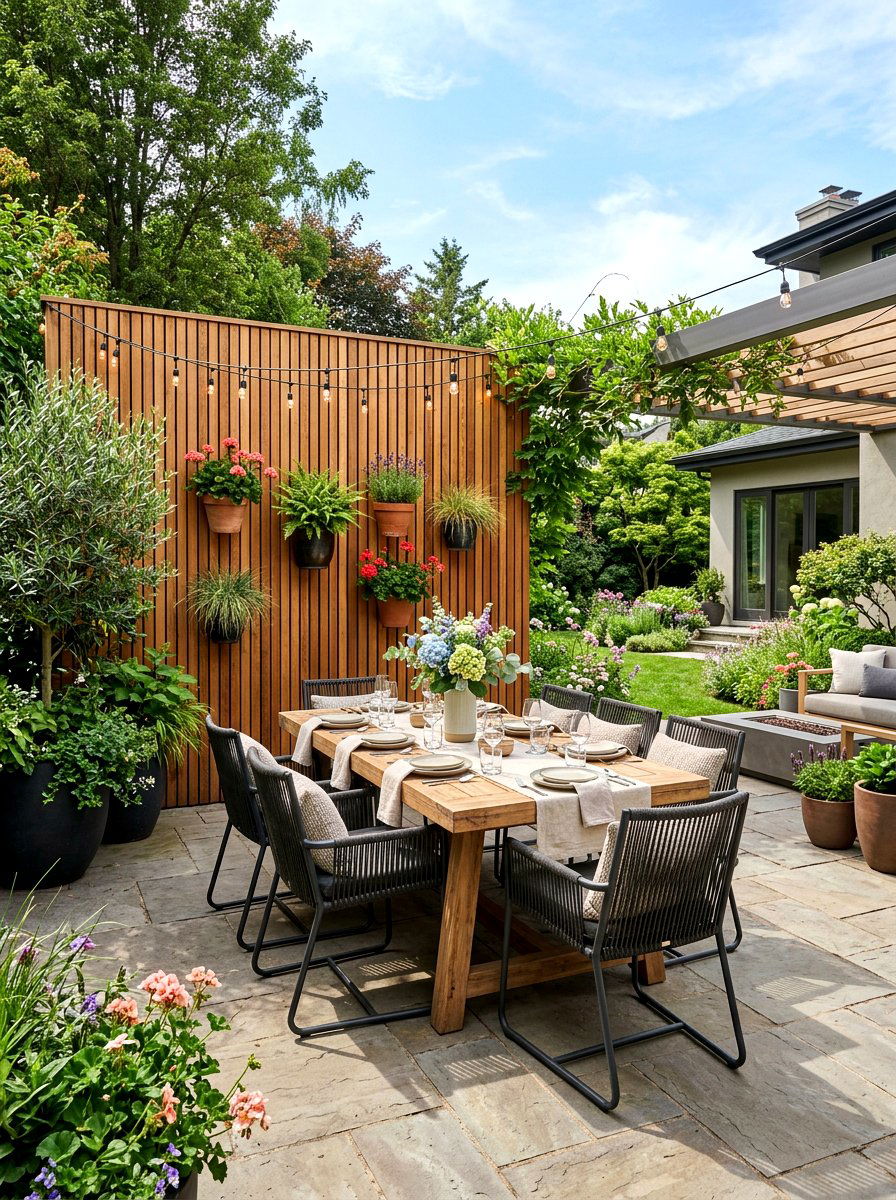 Wood slat wall patio feature - 30 wood slat wall ideas