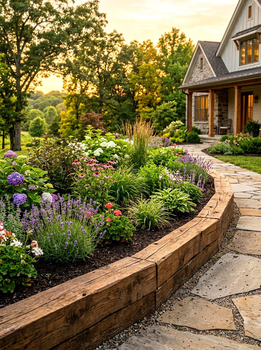 Wood sleeper edging - 30 lawn edging ideas