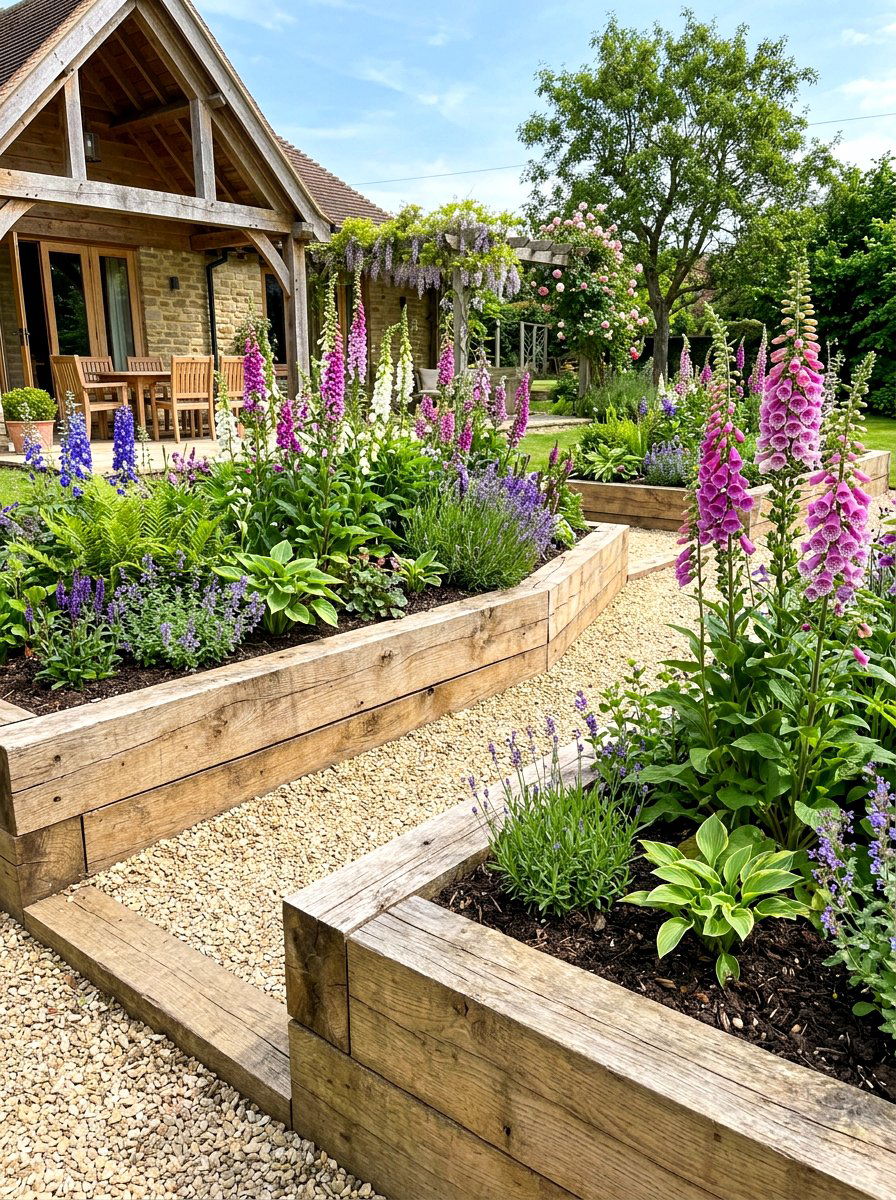 Wood sleeper garden edging - 30 garden border ideas