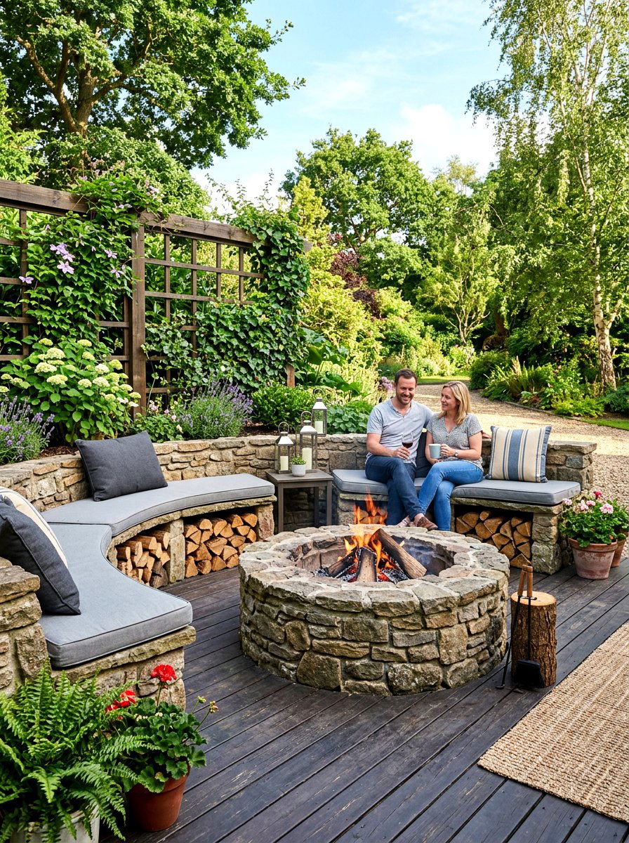Wood storage fire pit - 30 fire pit lounge ideas