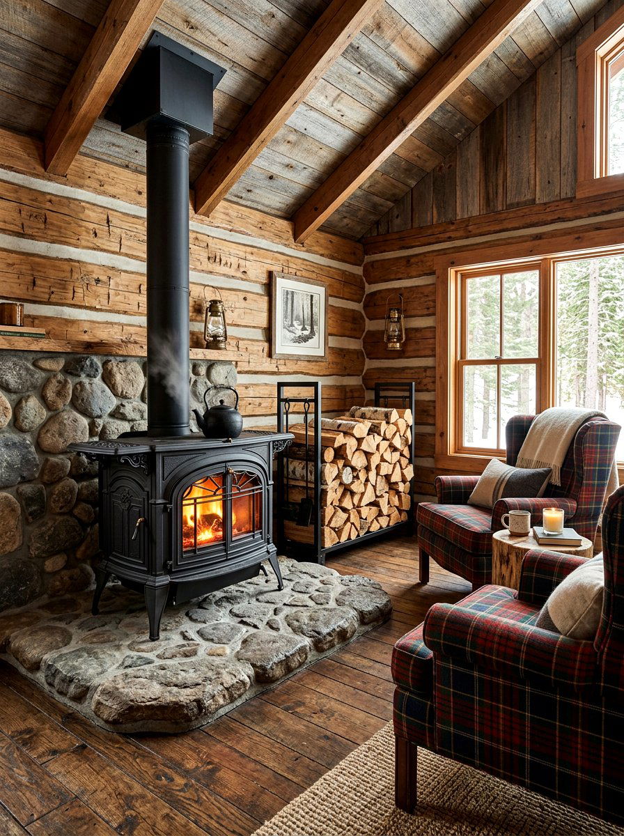 Wood stove corner - 30 screen free living room ideas