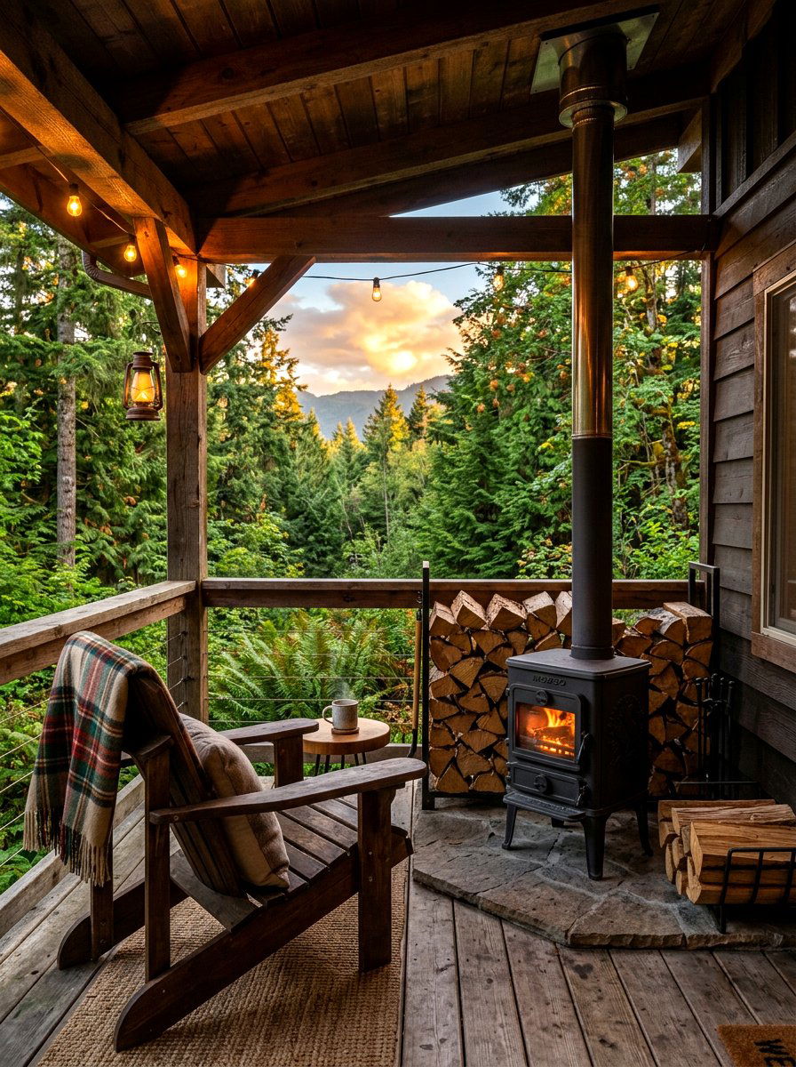 Wood stove - 30 cozy evening porch ideas