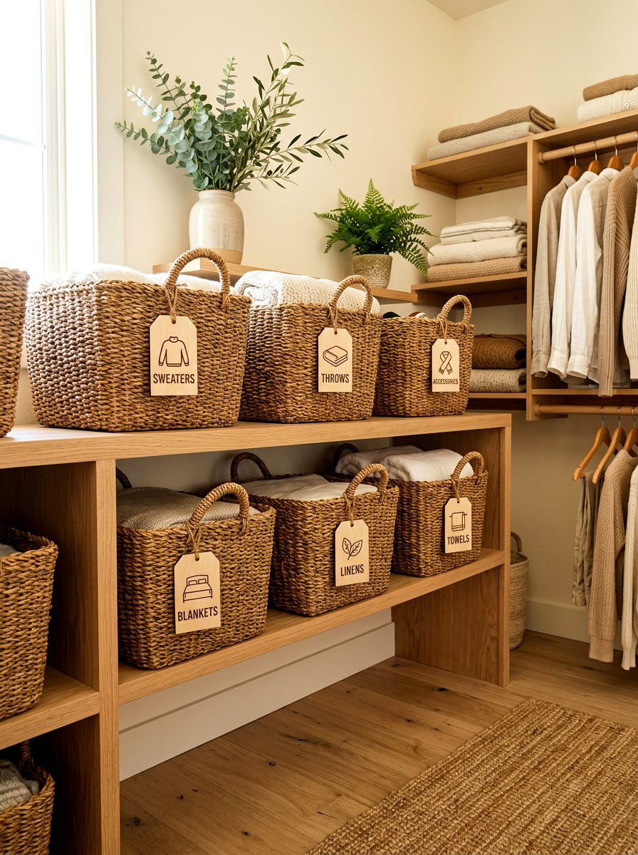 Wood tag closet basket labels - 30 closet basket labels ideas