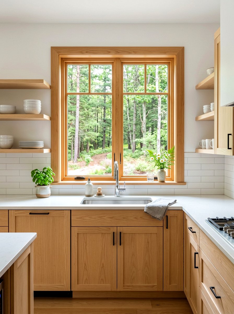 Wood trim kitchen window - 30 sink window kitchen ideas