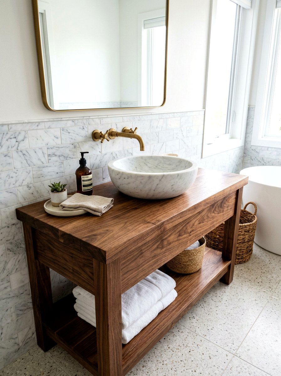 Wood vanity with vessel sink - 30 vessel sink powder room ideas