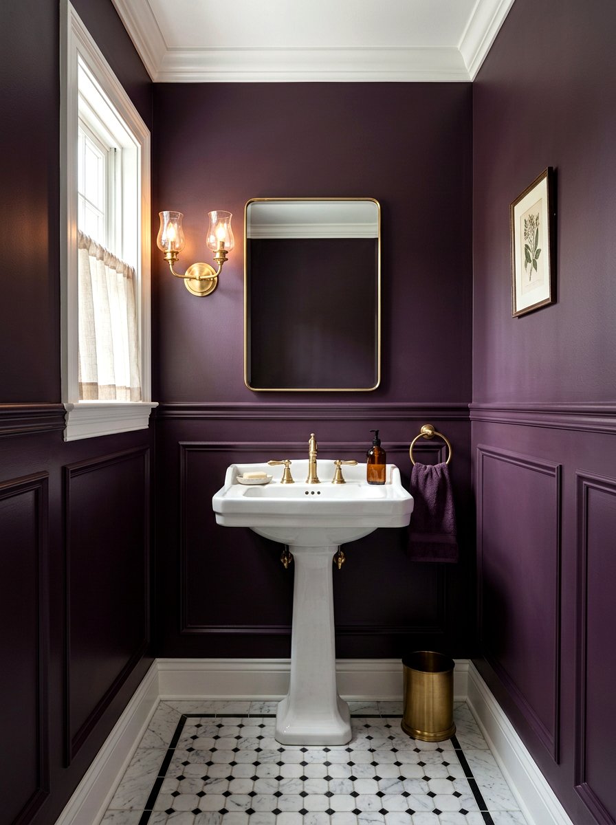 Wood wainscoting panel - 30 aubergine powder room ideas