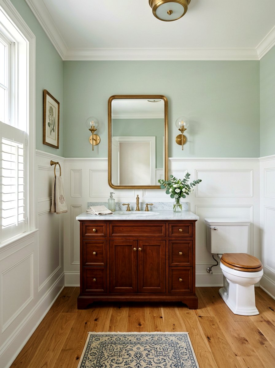 Wood wainscoting panels - 30 traditional powder room ideas