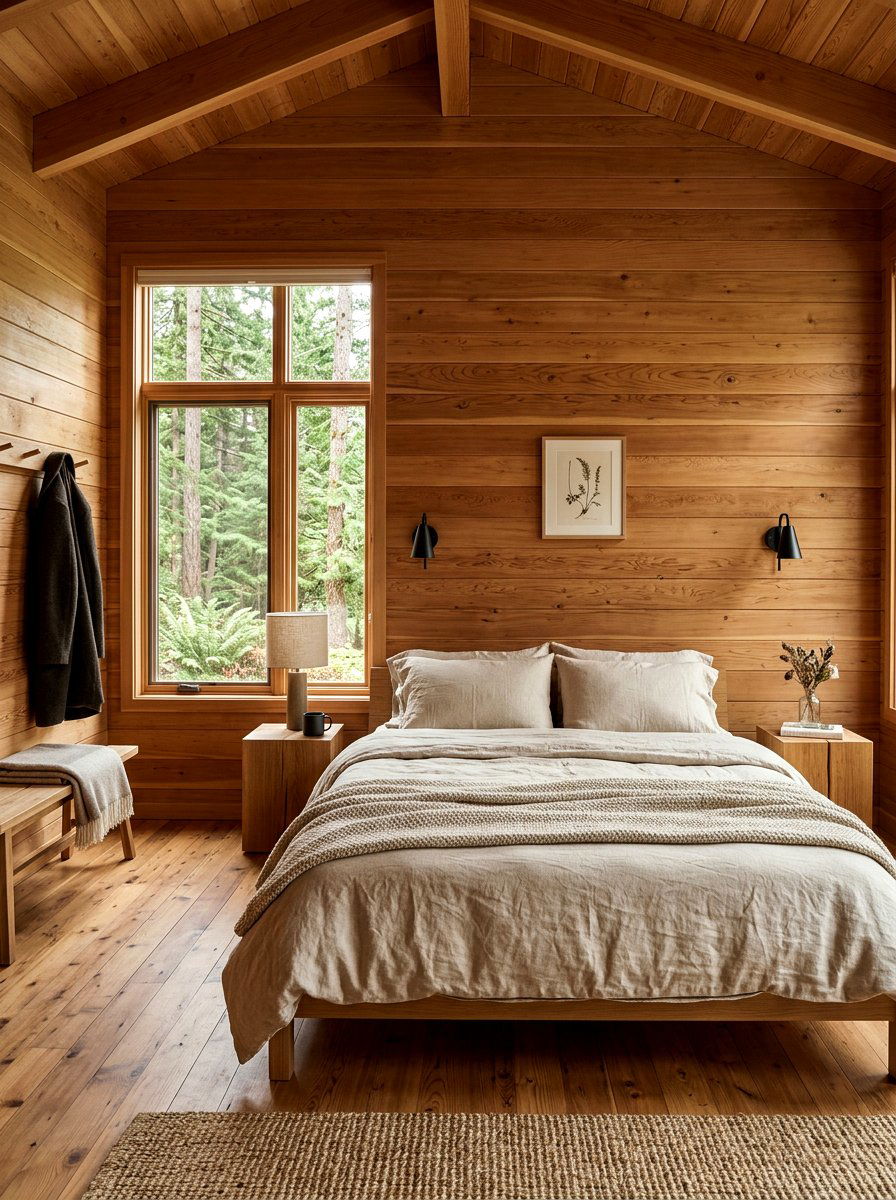 Wood wall cabin bedroom - 30 mountain cabin bedroom ideas