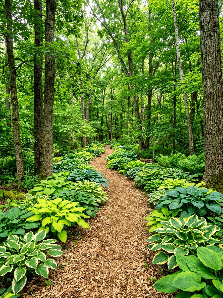 Wooded path hosta lining - 30 hosta border ideas