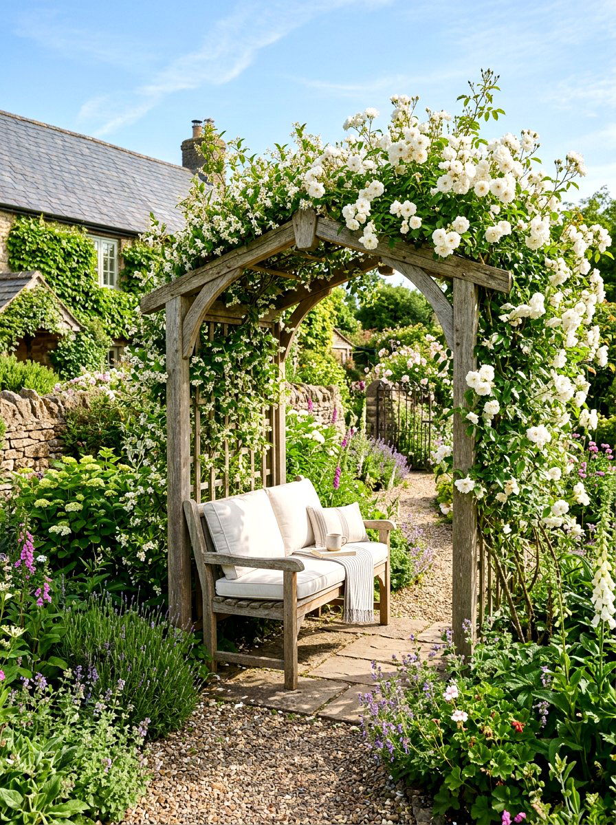 Wooden Arbor Bench - 30 garden reading bench ideas