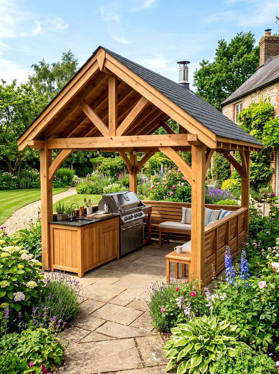 Wooden BBQ Gazebo - 30 bbq area ideas