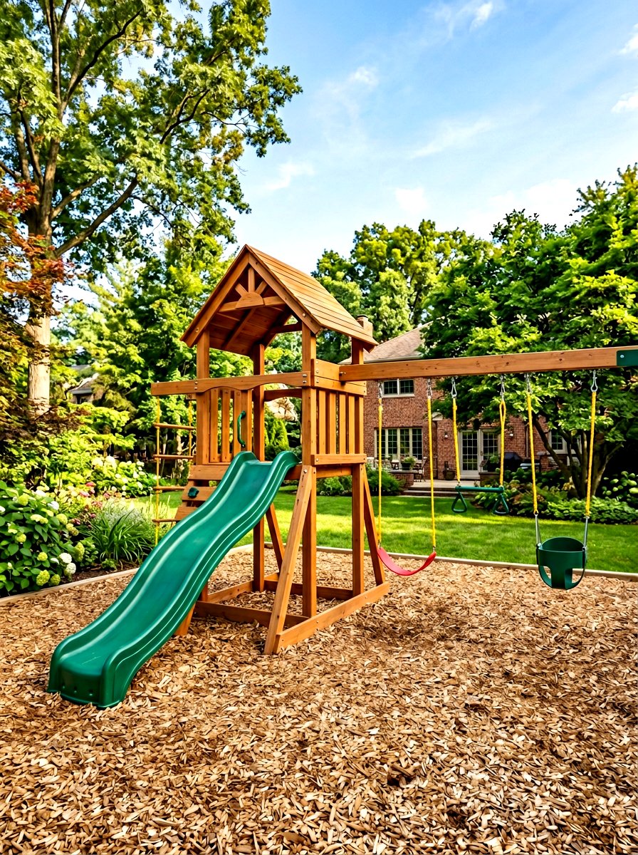Wooden Backyard Swing Set - 30 backyard game area ideas