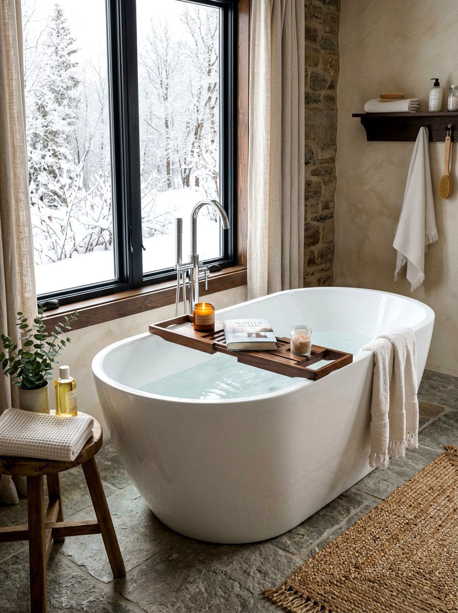 Wooden Bath Caddy - 30 winter bathroom styling ideas