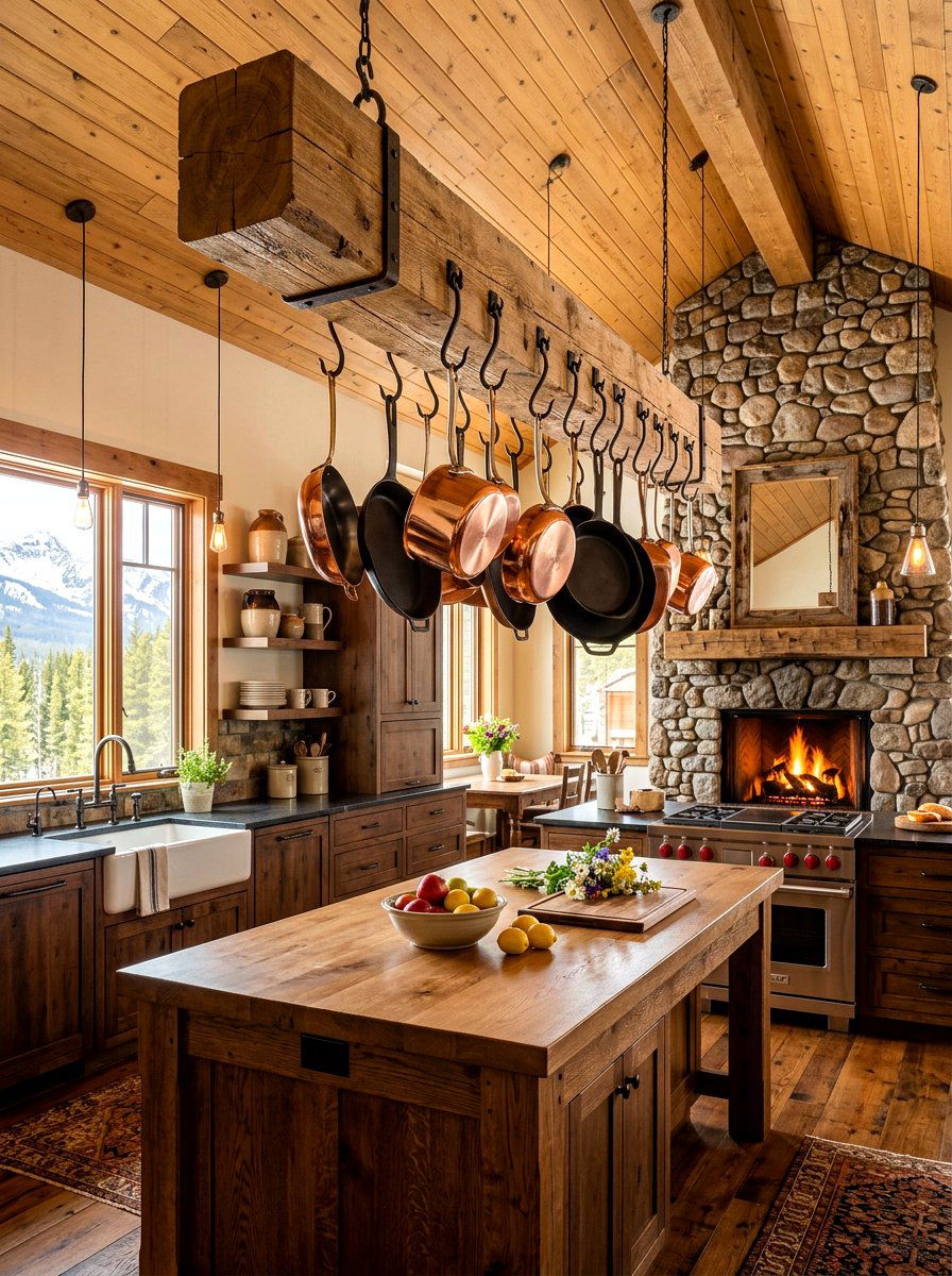 Wooden Beam Pot Rack - 30 hanging pot rack ideas
