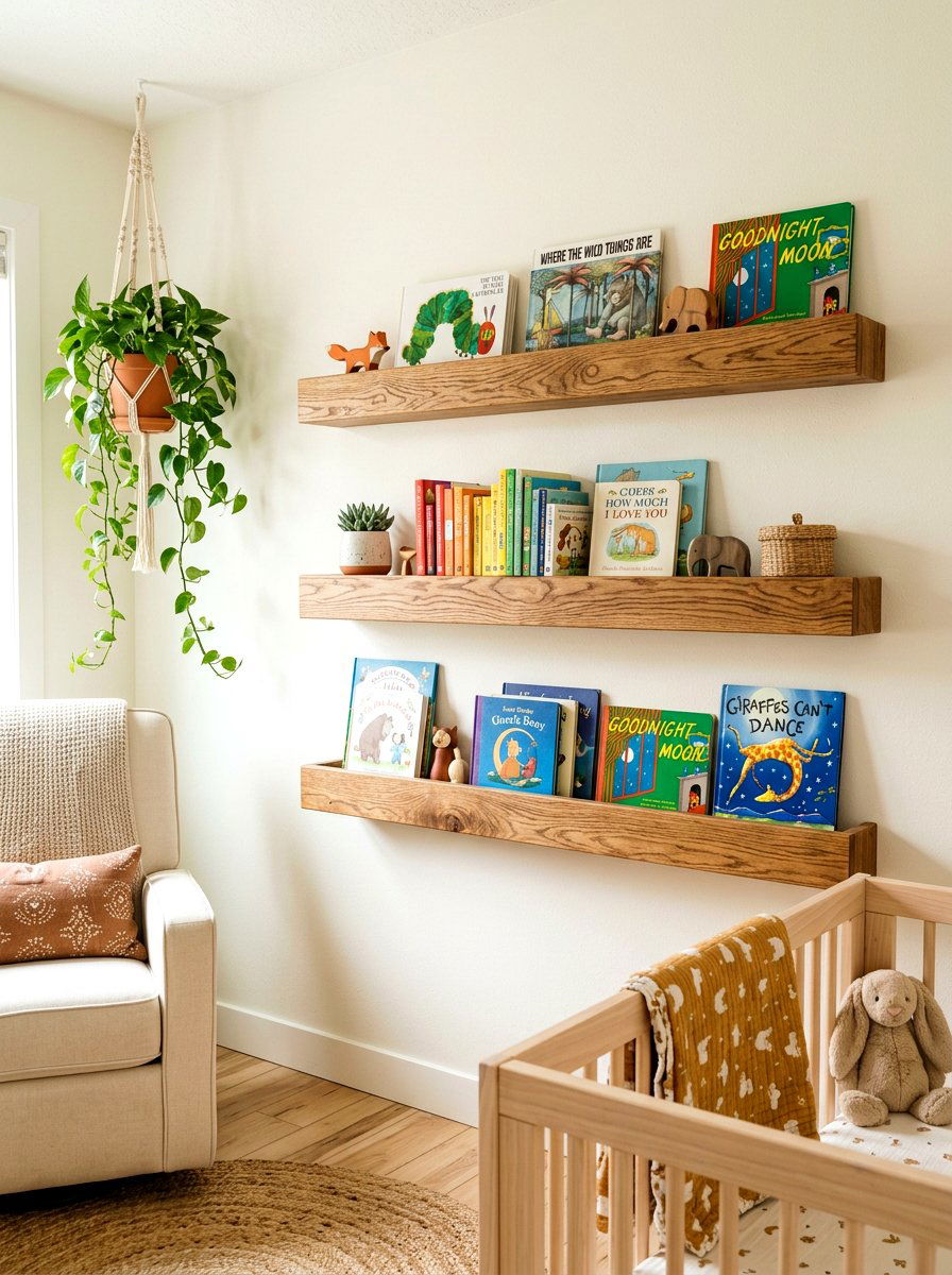 Wooden Book Ledges Nursery - 30 nursery library wall ideas