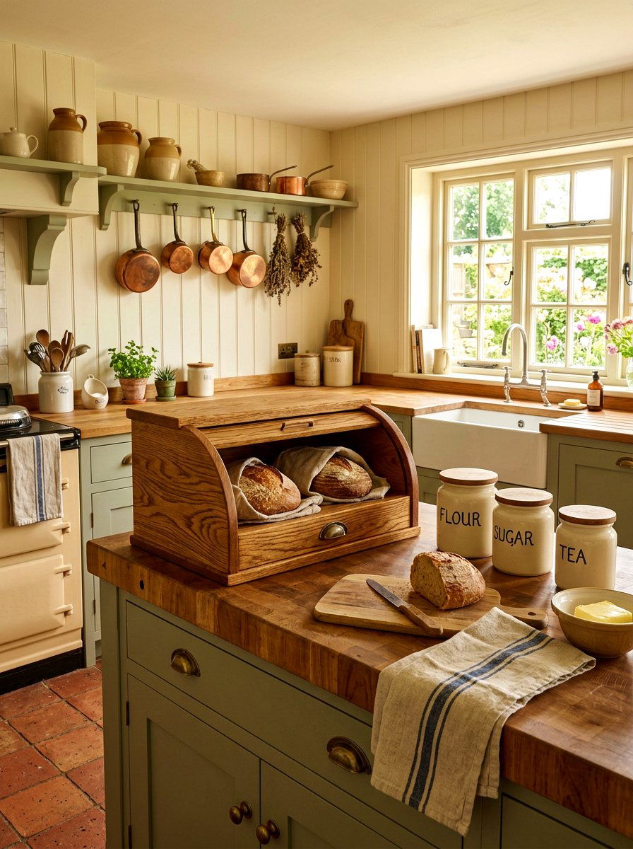 Wooden Bread Box Storage - 30 cabbagecore kitchen ideas
