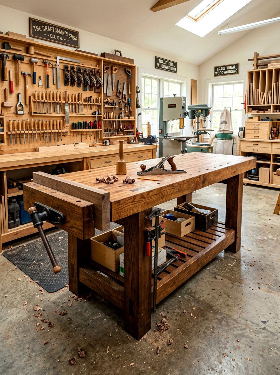Wooden Butcher Block Workbench - 30 garage workbench ideas