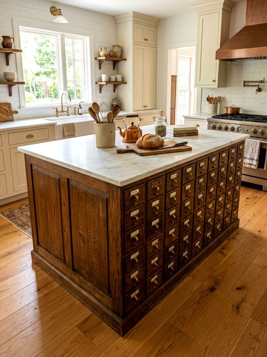 Wooden Card Catalog Kitchen Island - 30 file drawer kitchen ideas