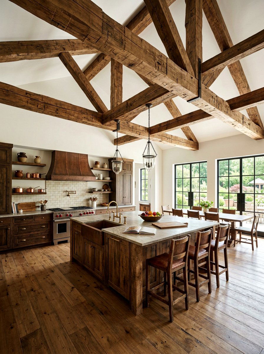 Wooden Ceiling Beams - 30 vintage farmhouse kitchen ideas