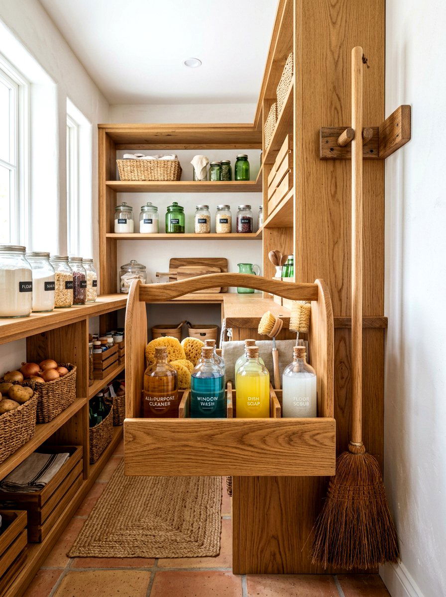 Wooden Cleaning Caddy - 30 mop broom storage ideas