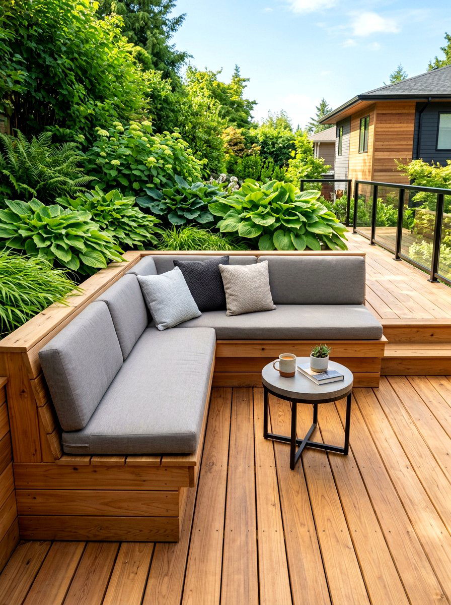 Wooden Corner Bench - 30 built in bench backyard ideas