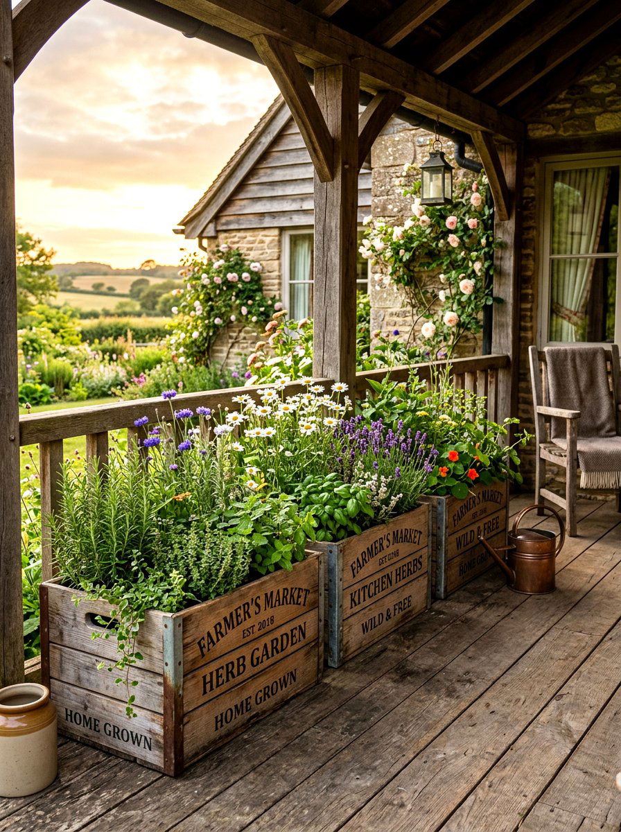 Wooden Crate Front Porch Flower Pots - 30 front porch flower pot ideas