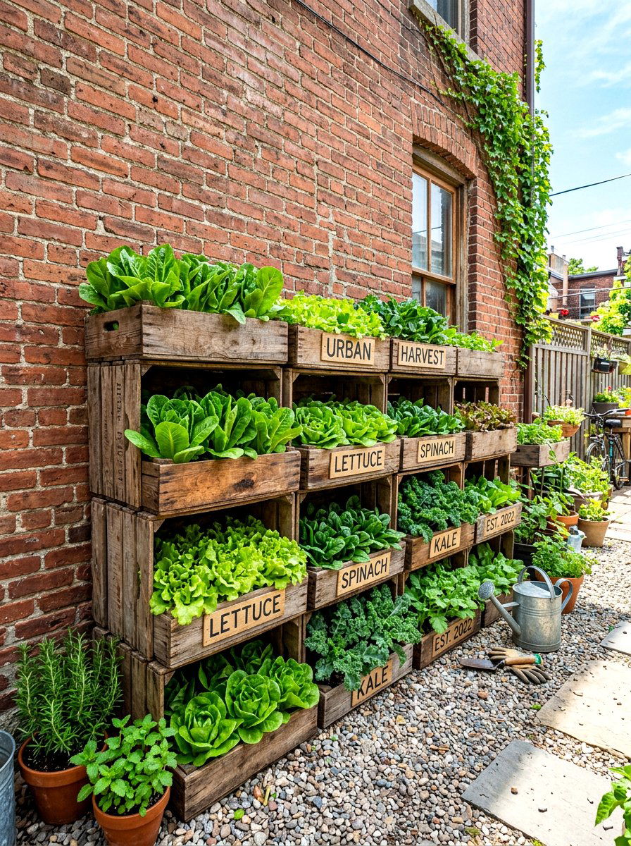 Wooden Crate Garden - 30 small space container garden ideas