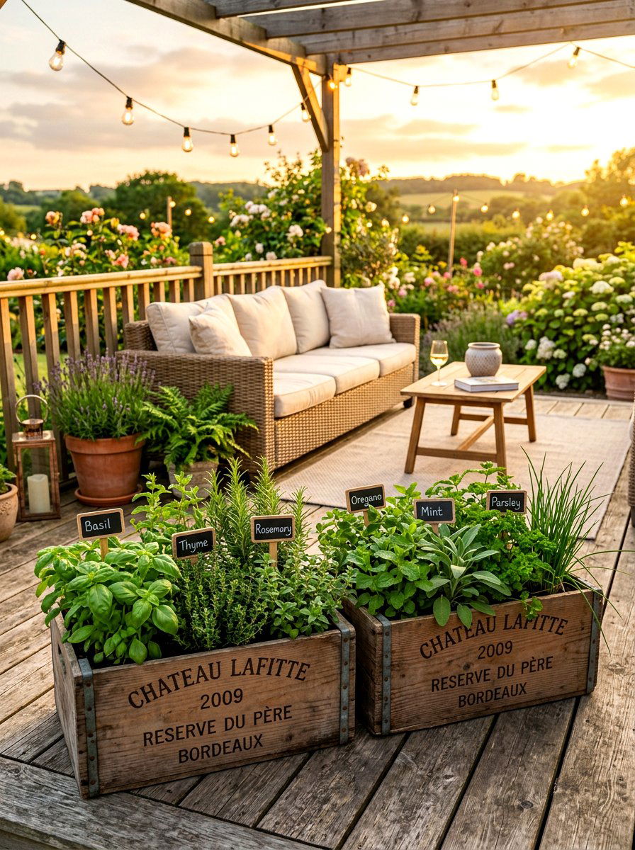 Wooden Crate Herb Garden - 30 container herb garden ideas