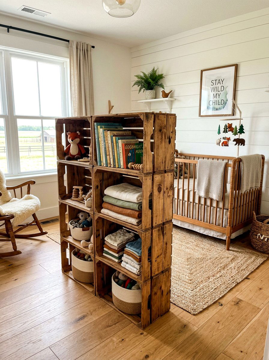 Wooden Crate Nursery Storage - 30 nursery storage basket ideas