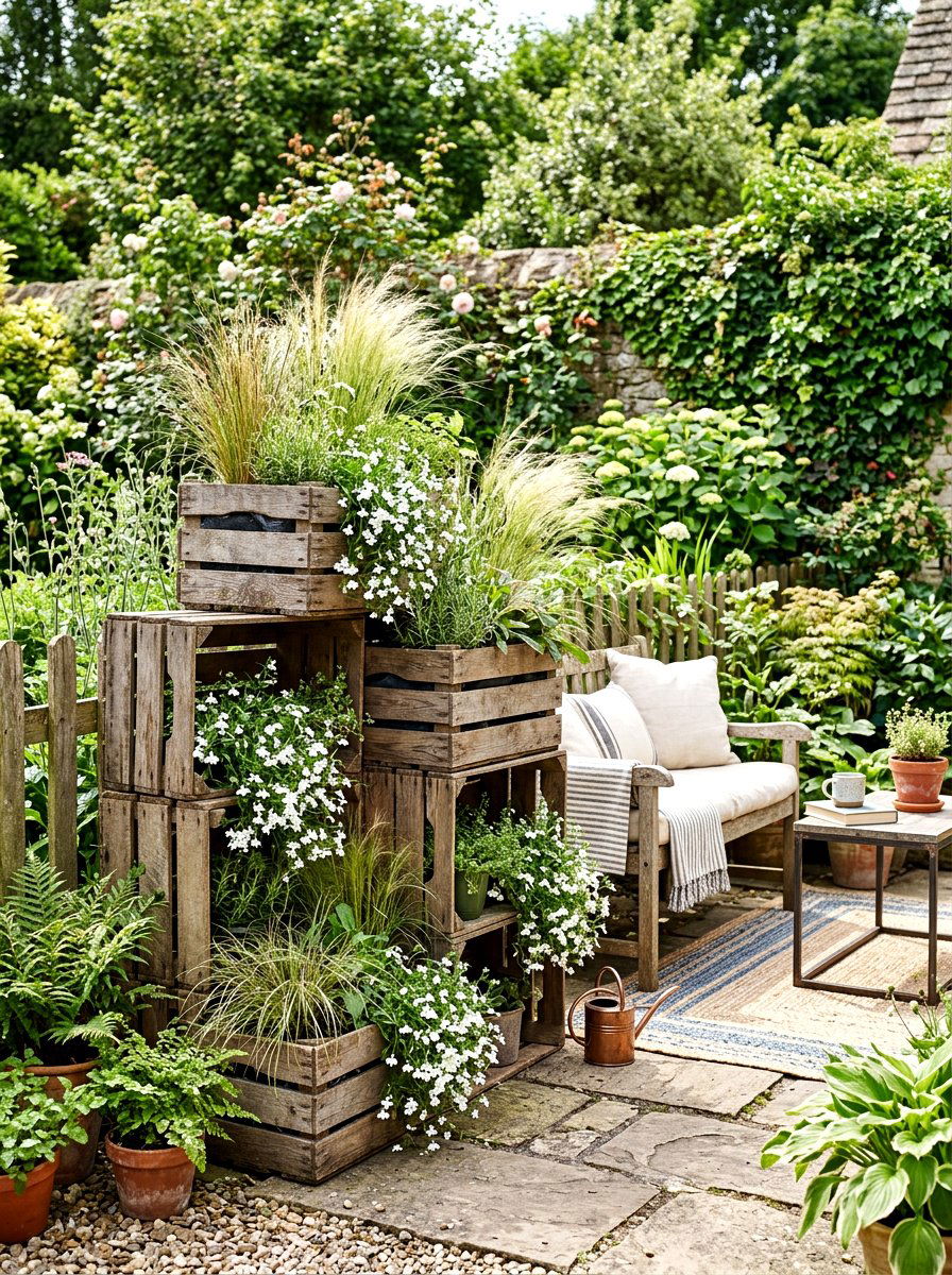 Wooden Crate Planter - 30 container garden makeover ideas