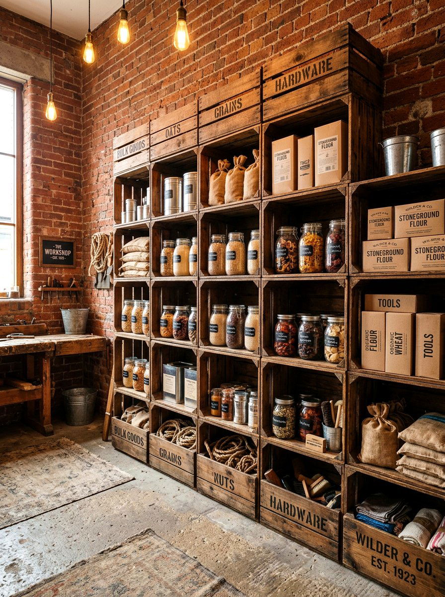 Wooden Crate Shelving - 30 zero waste pantry ideas
